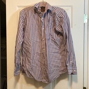 Tailorbyrd Purple and White Striped Casual Shirt